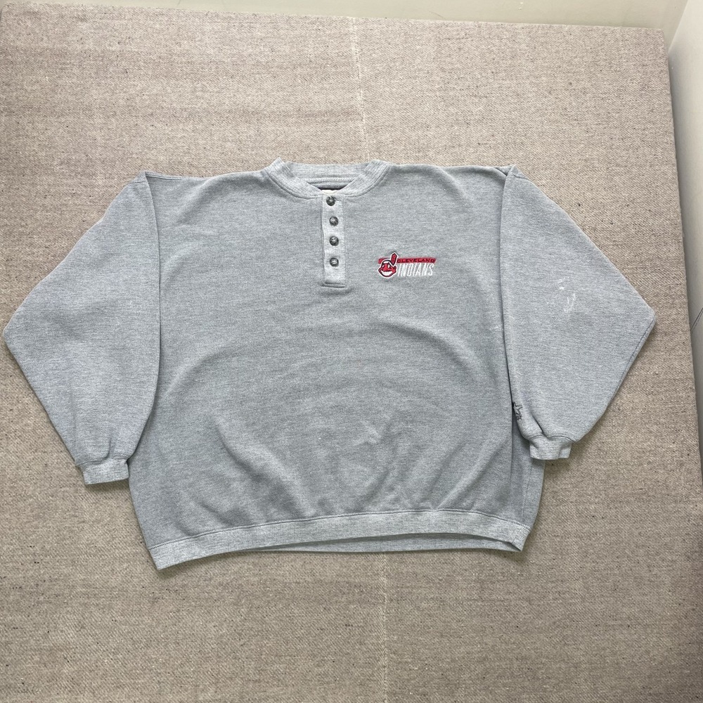 Vintage Cleveland indians henley sweatshirt mens 2XL Gray 1990s MLB starter